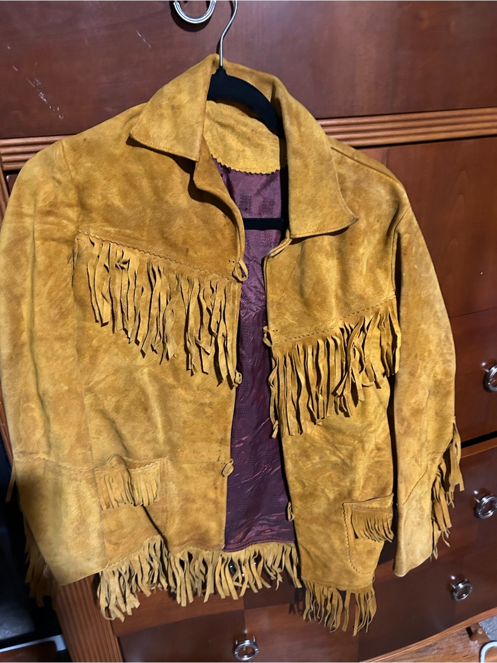 Women's Fringe Suede Jacket - Mustard Brown